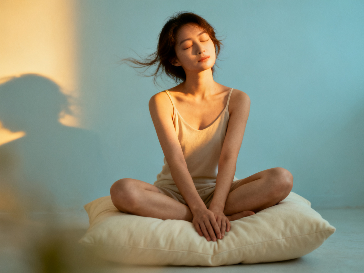 Person meditating in peaceful environment